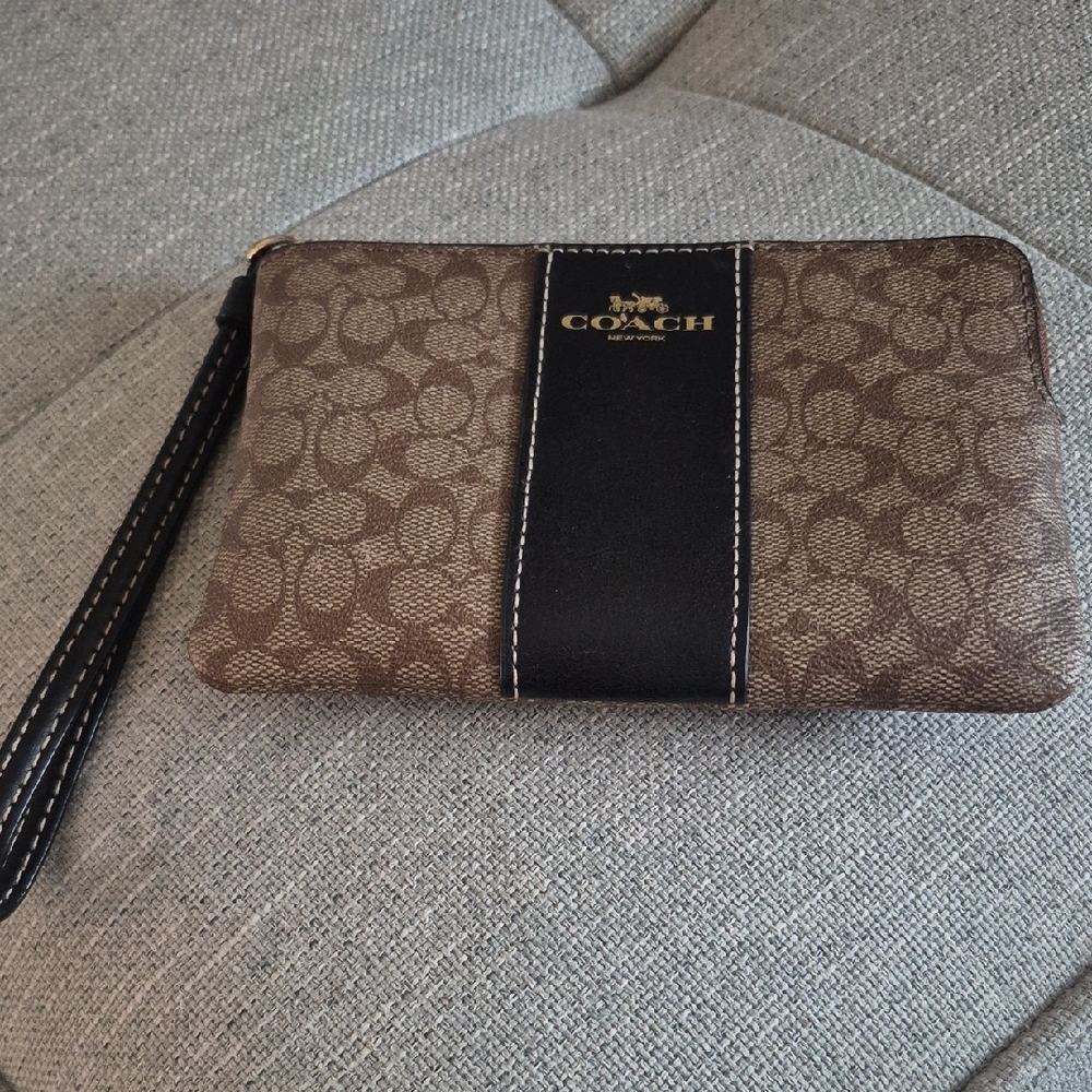 Coach Signature Brown and Black Wristlet